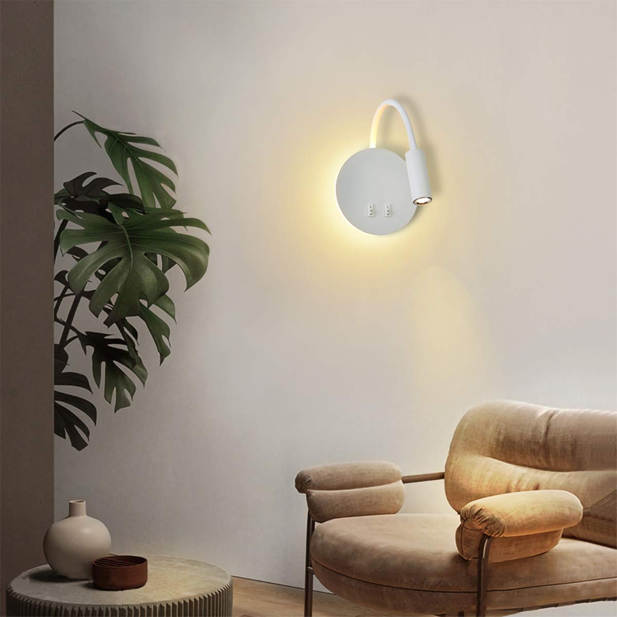 LED Bedside Wall Lamp 11W Adjustable Reading + Wall Light 3000K Warm White