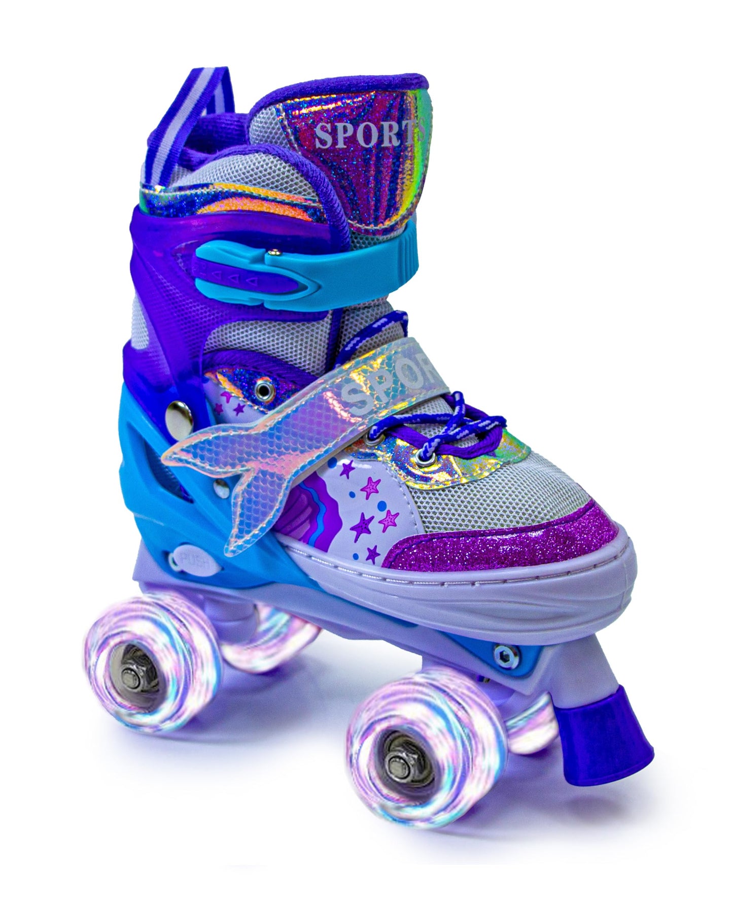 Kids Adjustable Roller Skates with LED Wheels - Mermaid Design