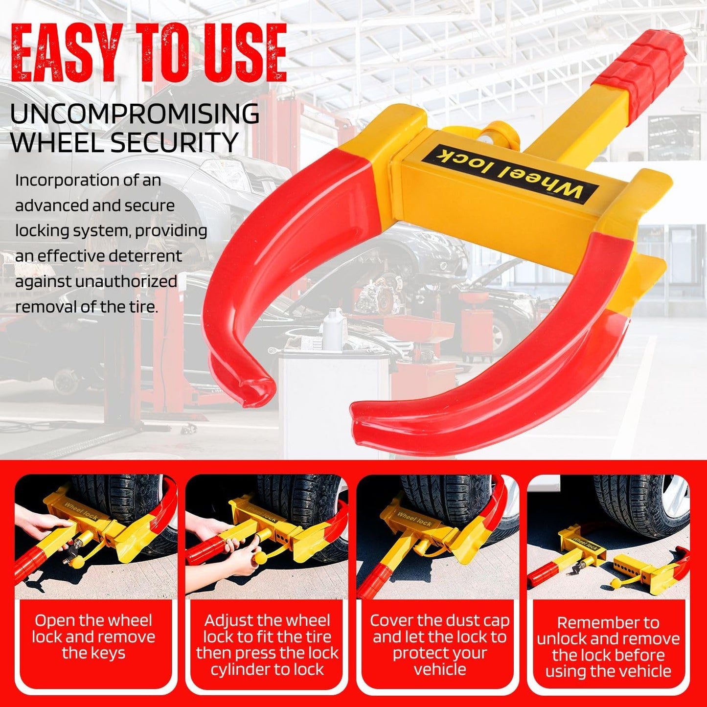 Wheel Lock Clamp Heavy Duty Anti Theft Parking Boot Car Trailer RV