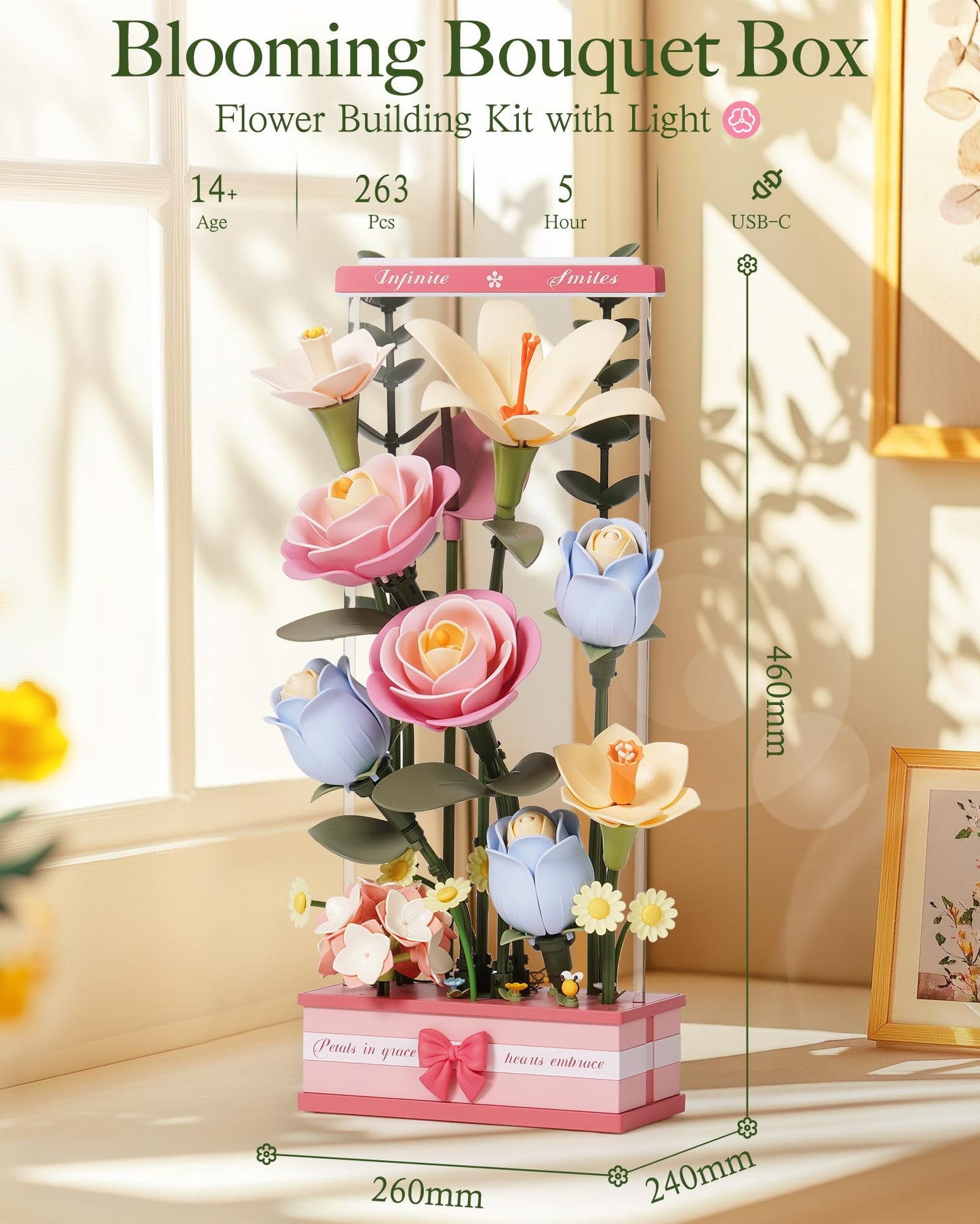 ROKR 3D Flower Building Kit with Light & Electric Bloom Effect (AF01D)