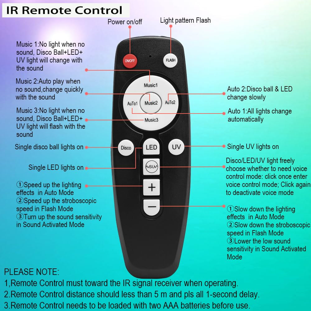 Disco Ball Party Light Sound Activated 6 Colour LED DJ Lamp w/ Remote