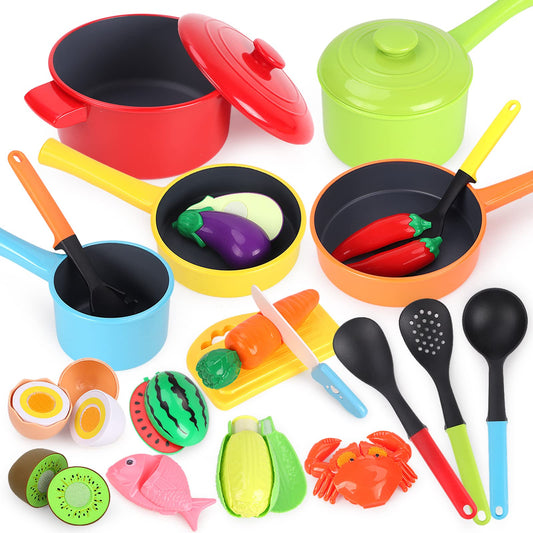 Kids Kitchen Pretend Play Set Cutting Fruit Food Toys Pots Cookware