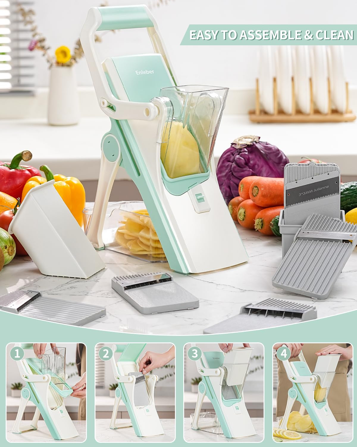 Enleber 6-in-1 Mandoline Slicer & Vegetable Chopper (White)