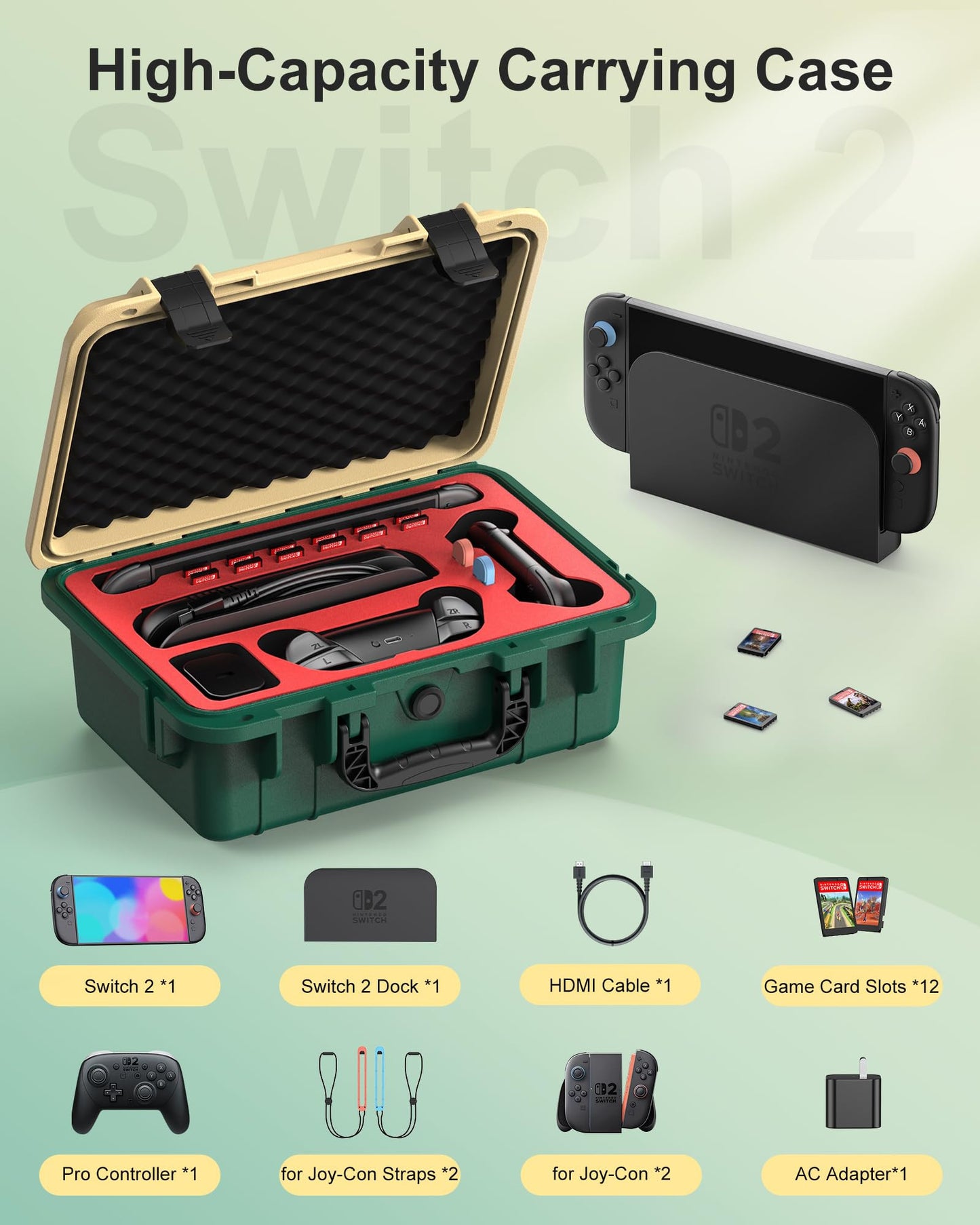 Nintendo Switch 2 Carry Case Waterproof Shockproof Travel Storage Bag