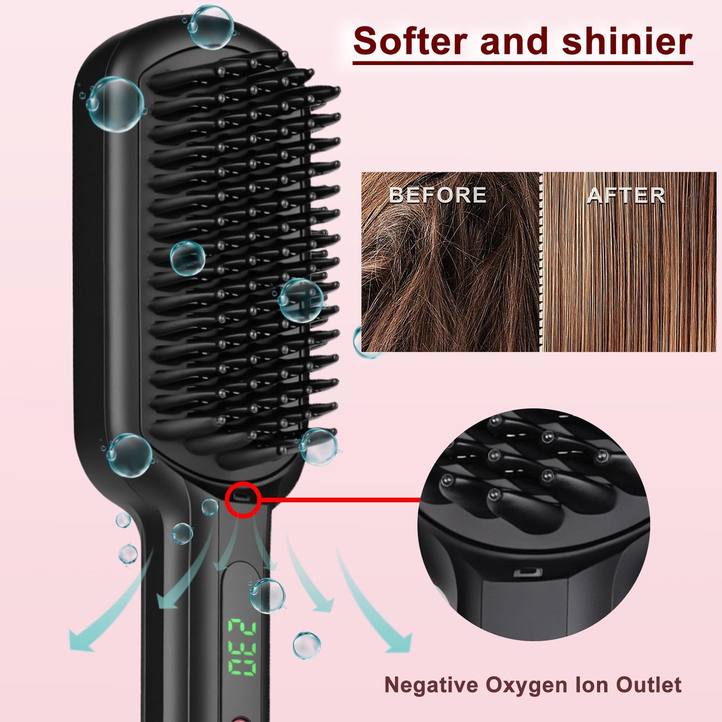 2 In 1 Ionic Hair Straightener Brush Ceramic Heating Comb Adjustable