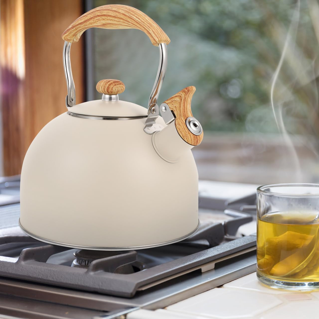 Lurrose 2.5L Whistling Tea Kettle Stainless Steel Teapot with Handle