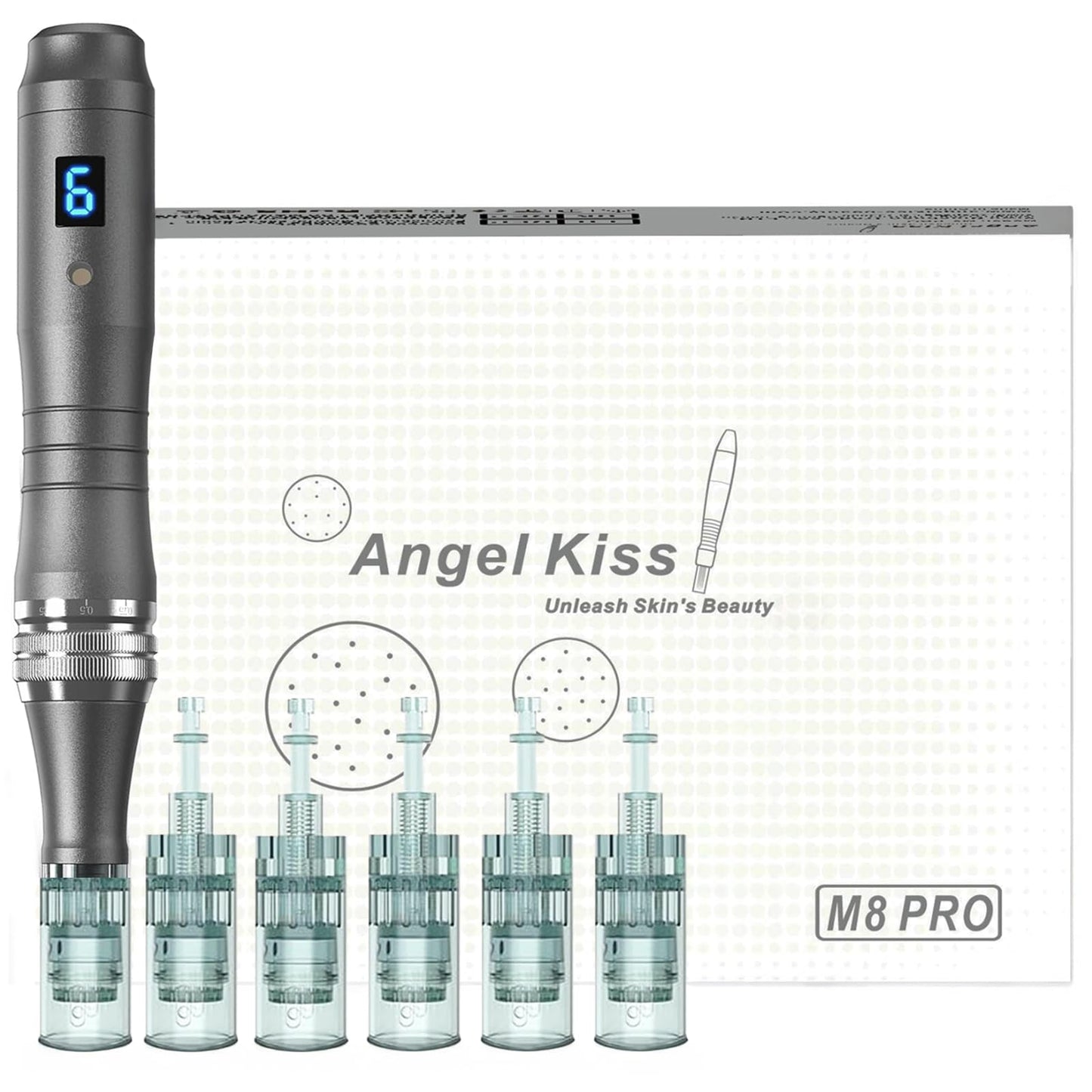 Angel Kiss M8 Pro Wireless Microneedling Pen Kit + 6 Cartridges & Case