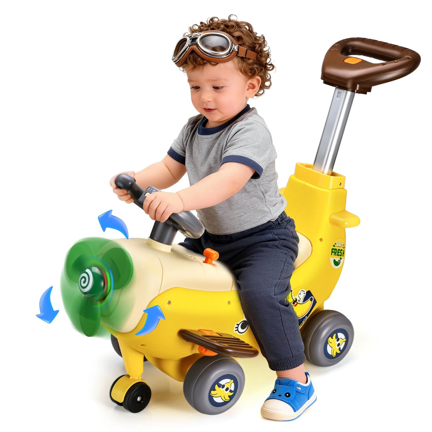 4 In 1 Ride On Toy Car Toddler Push Handle Lights Music Yellow