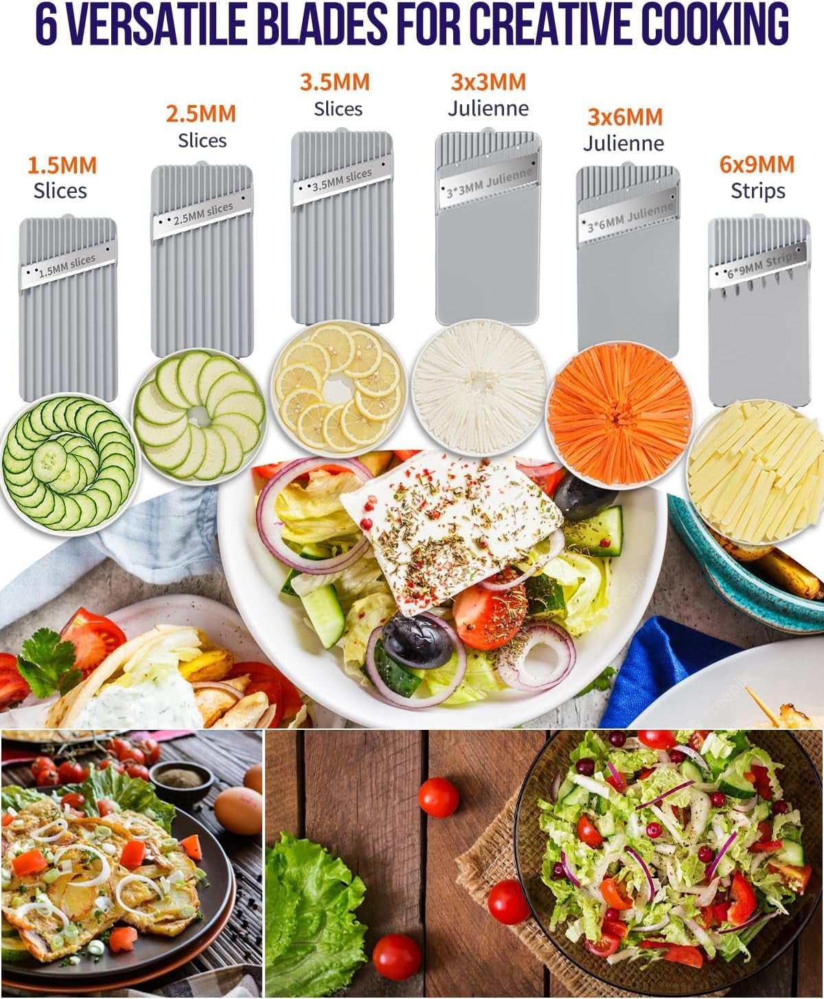 Enleber 6-in-1 Mandoline Slicer & Vegetable Chopper (White)