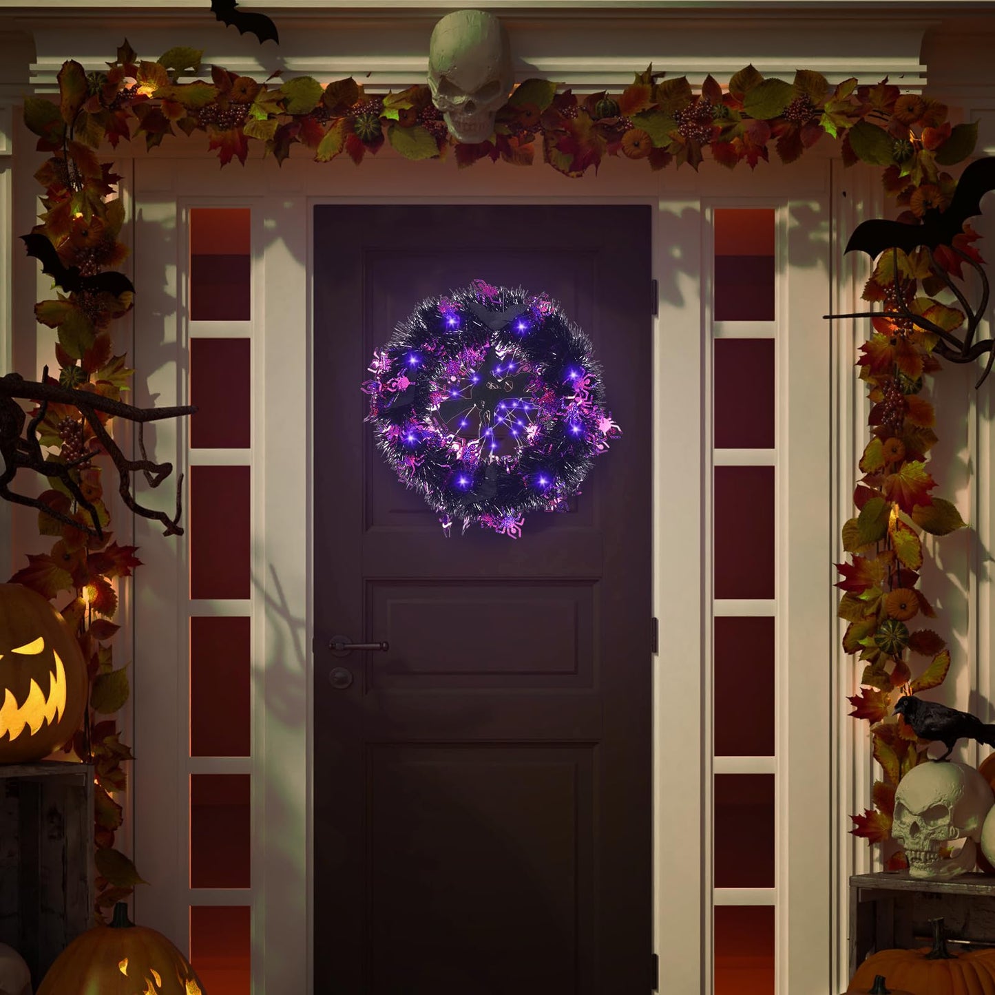 Halloween Witch Wreath with Lights – 16 inch / 40 cm