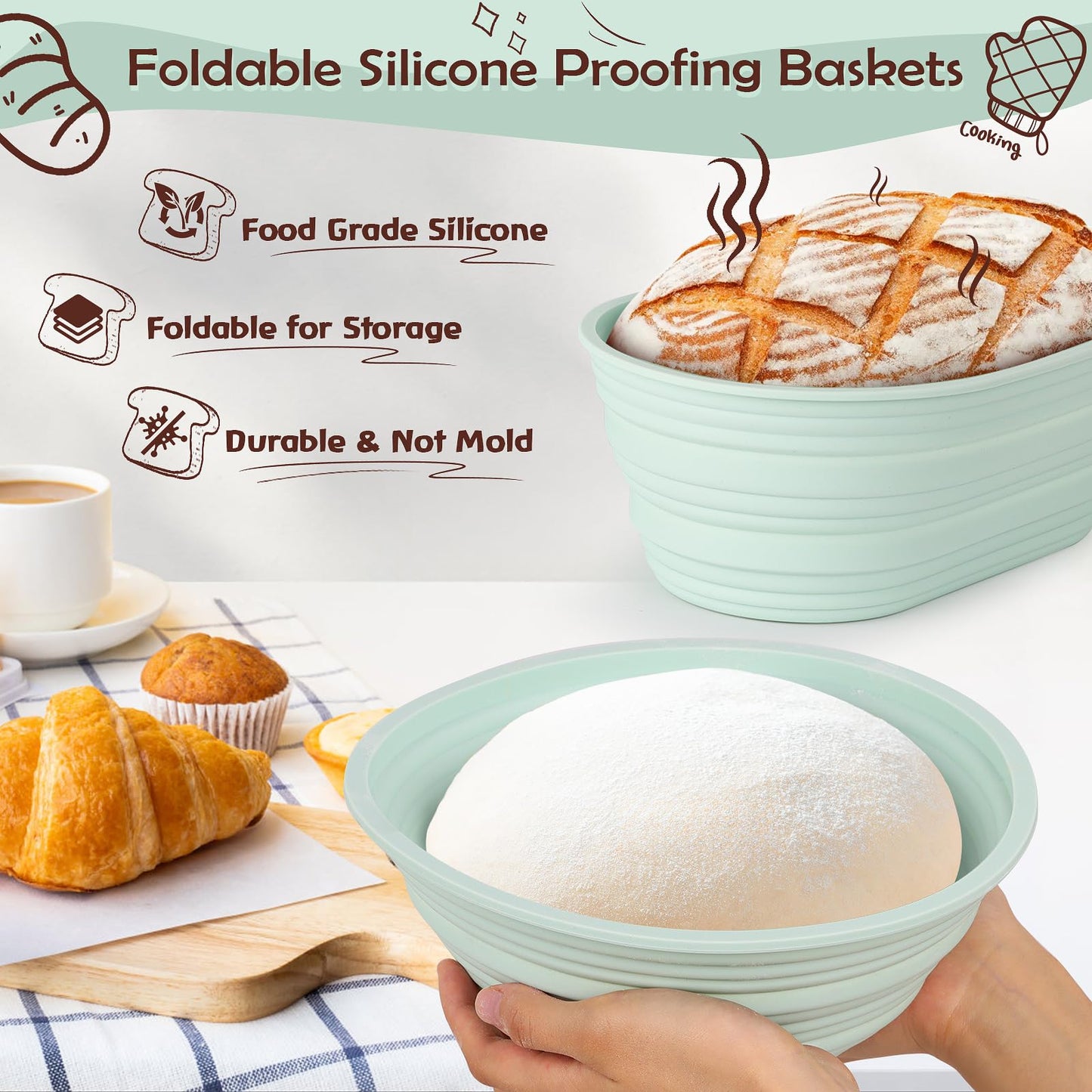 HUIJUTCHEN Sourdough Starter Kit Silicone Banneton 9in+10in Set