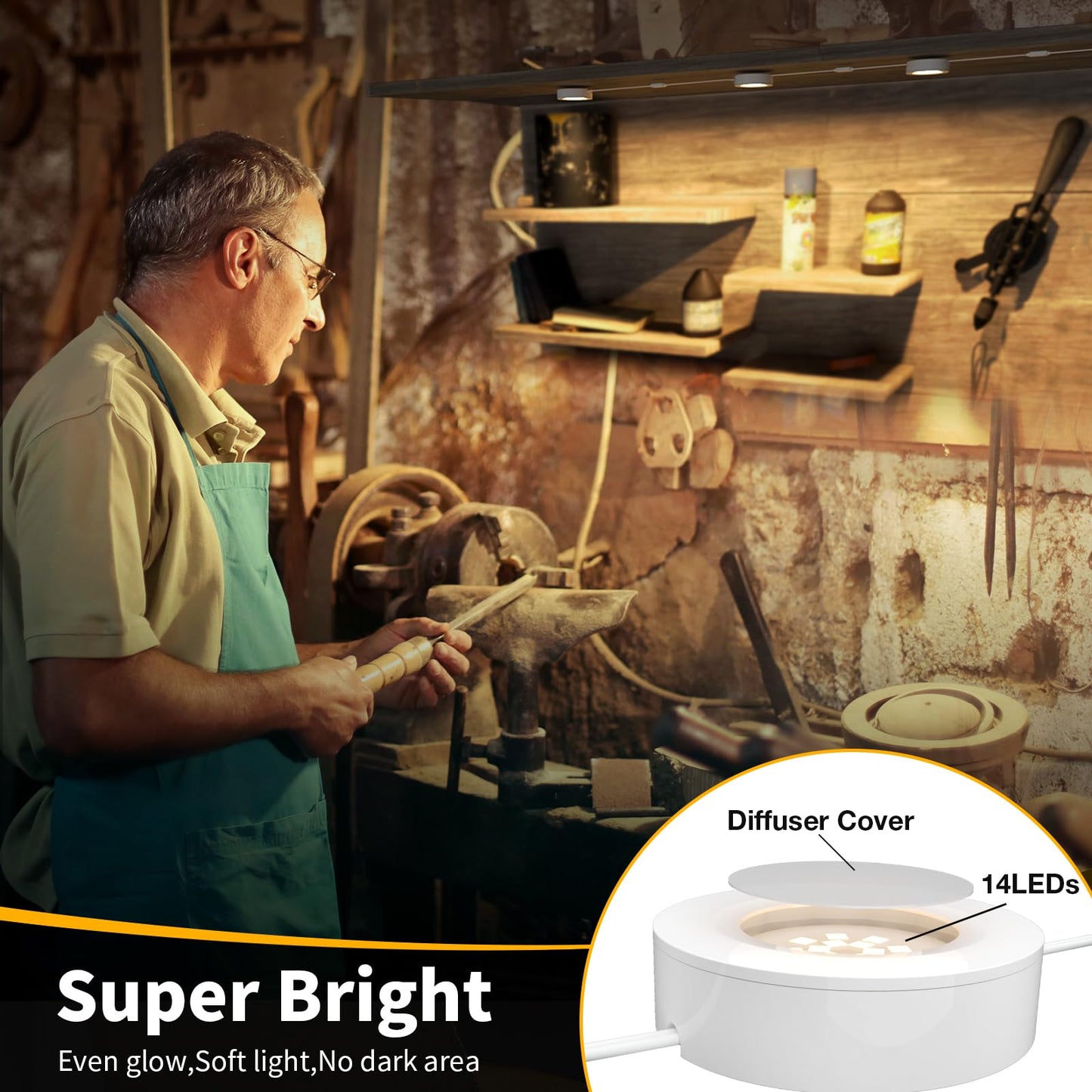 WOBANE Under Cupboard LED Puck Lights, Linkable Kit with UK Plug & Switch