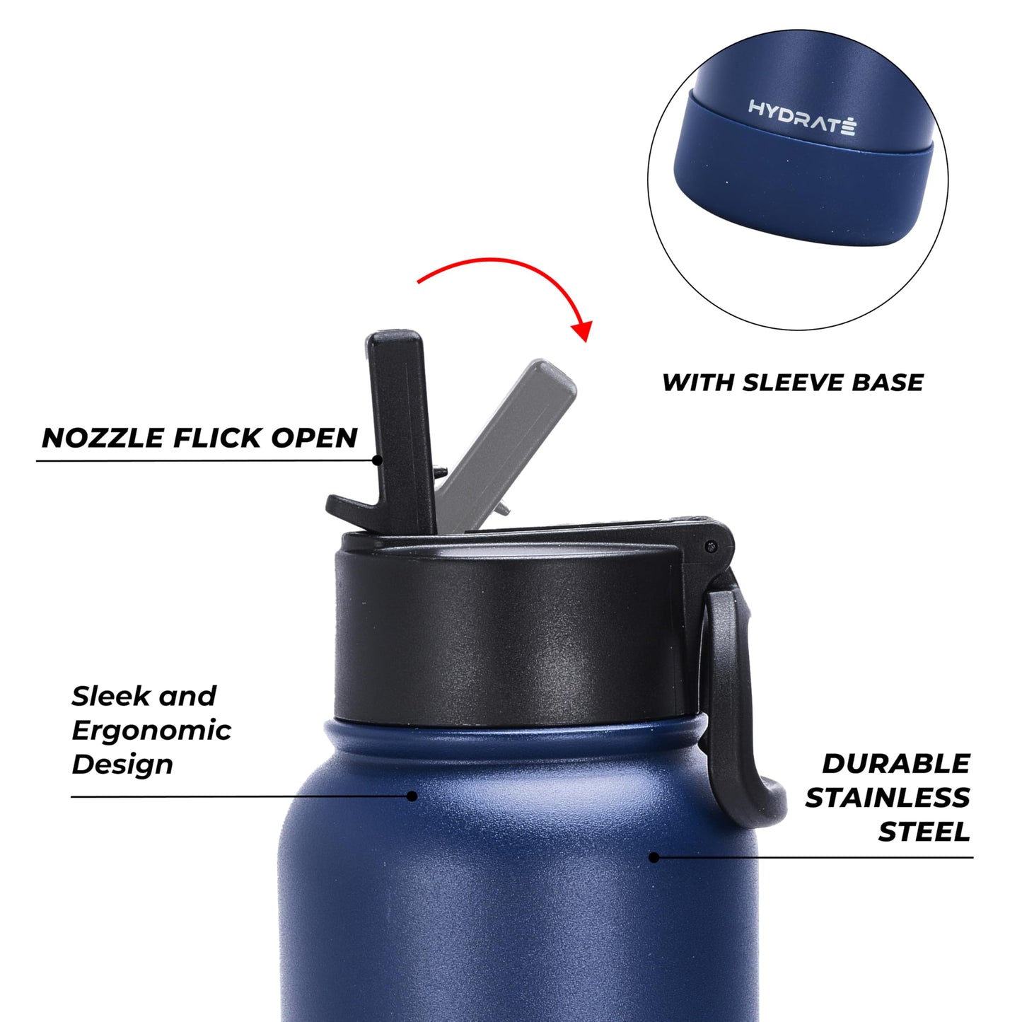 HYDRATE 500ml Stainless Steel Insulated Water Bottle with Straw - Blue