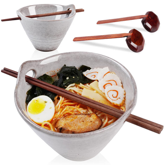 NUTRIUPS 700ml Ceramic Ramen Bowl Set with Spoons & Chopsticks - 2pcs