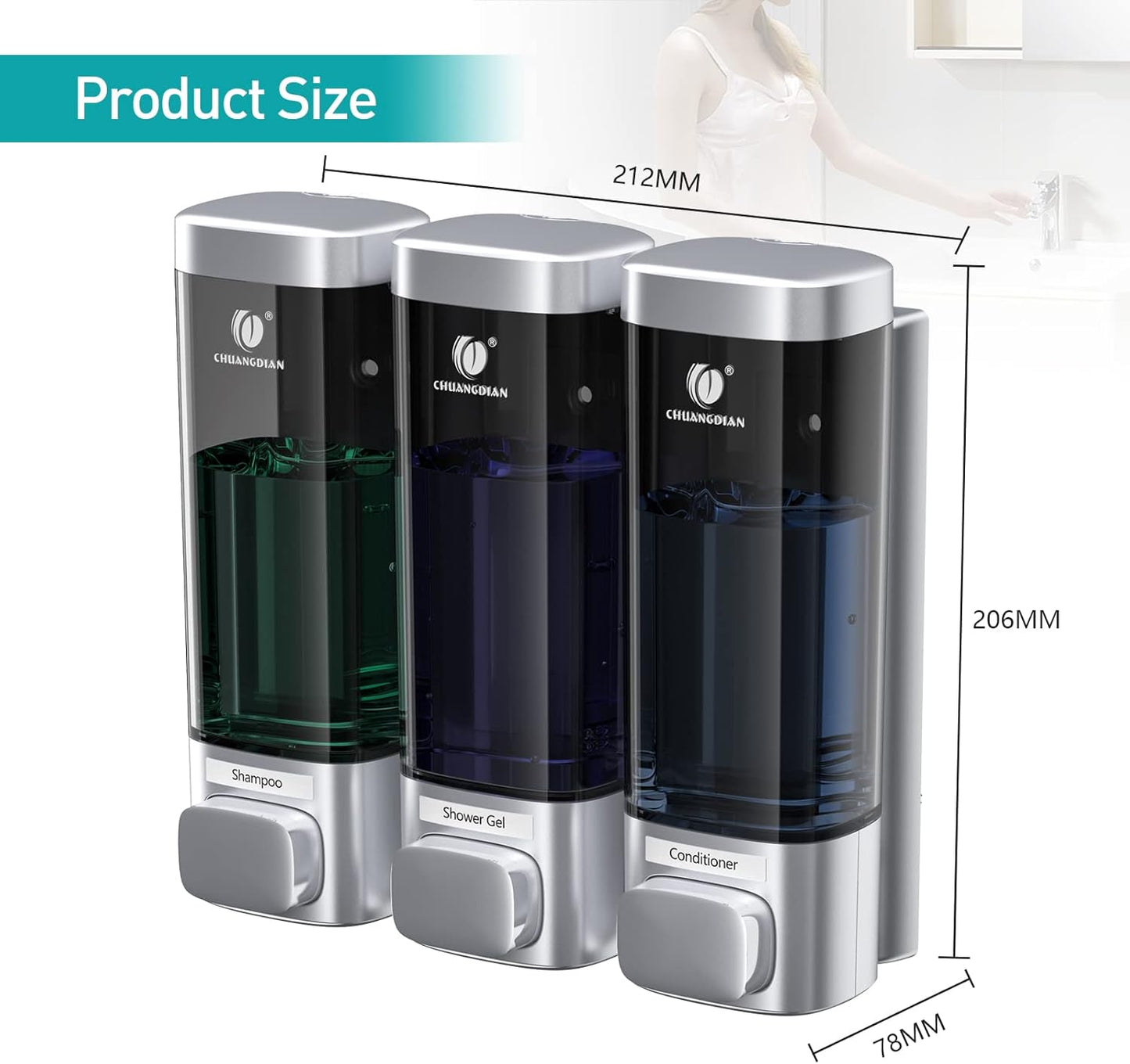 Wall Mounted Shampoo & Conditioner Dispenser Set 3 x 320ml White