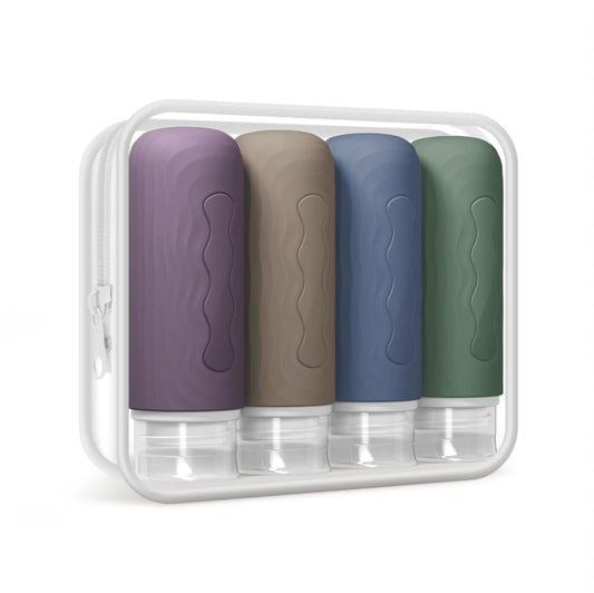 TSA Travel Silicone Bottles 3oz Leakproof Refillable Toiletry Set 4 Pack