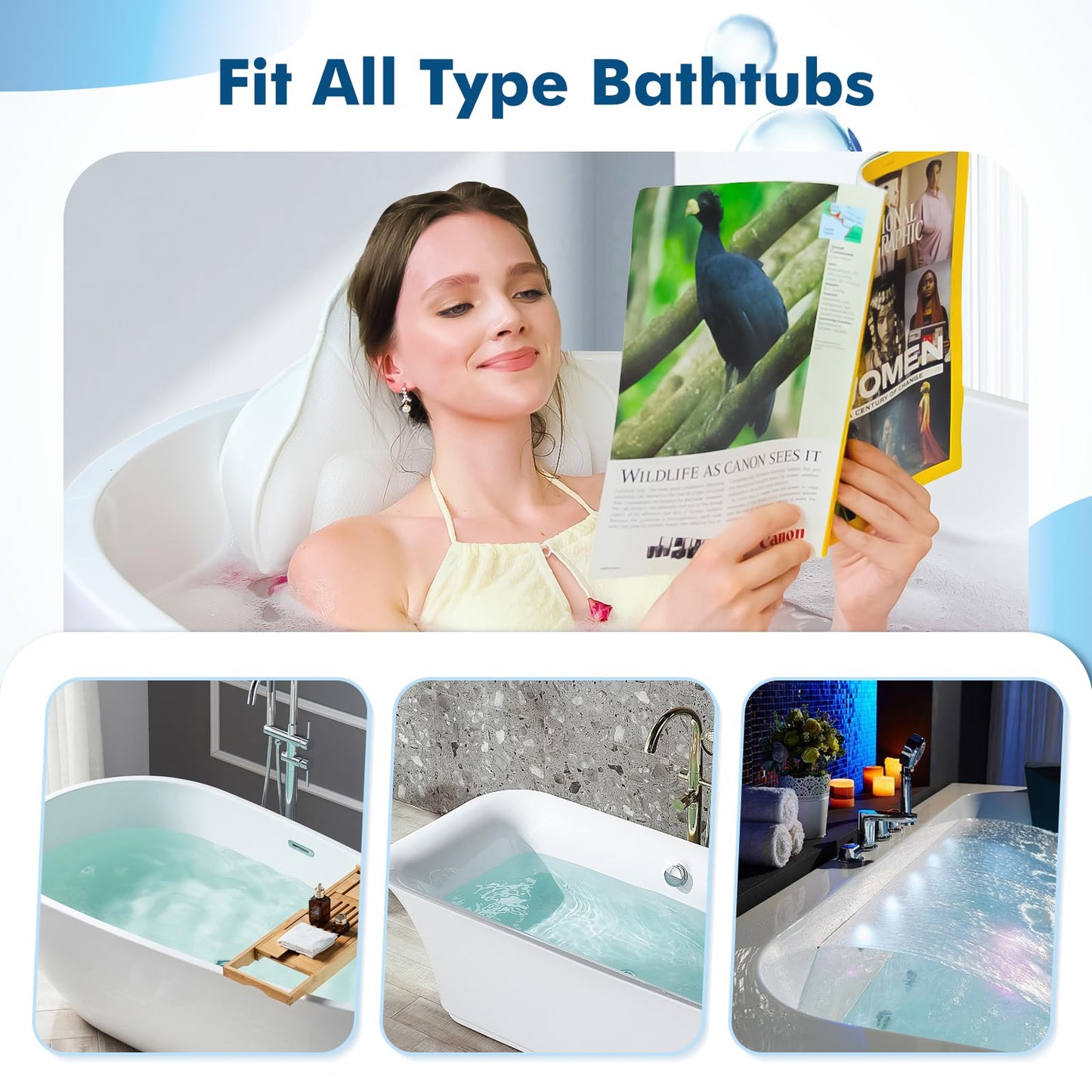 Luxury Full Body Bath Pillow Spa Cushion Headrest Neck Back Support