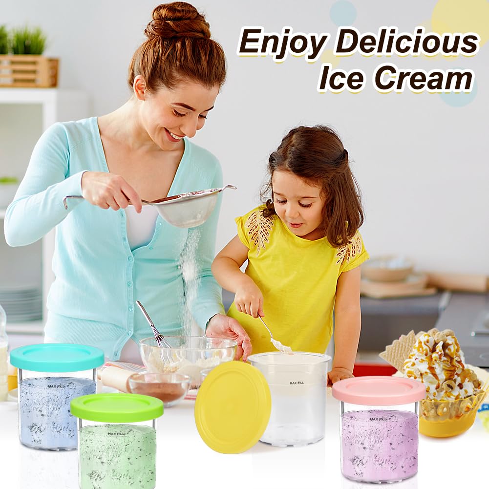 4x 473ml Ninja Creami Compatible Ice Cream Tubs with Lids – Multi Colour