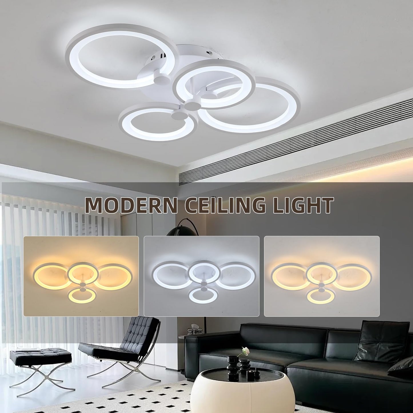 42W LED Dimmable Ceiling Light 4 Rings Modern Flush Mount - White
