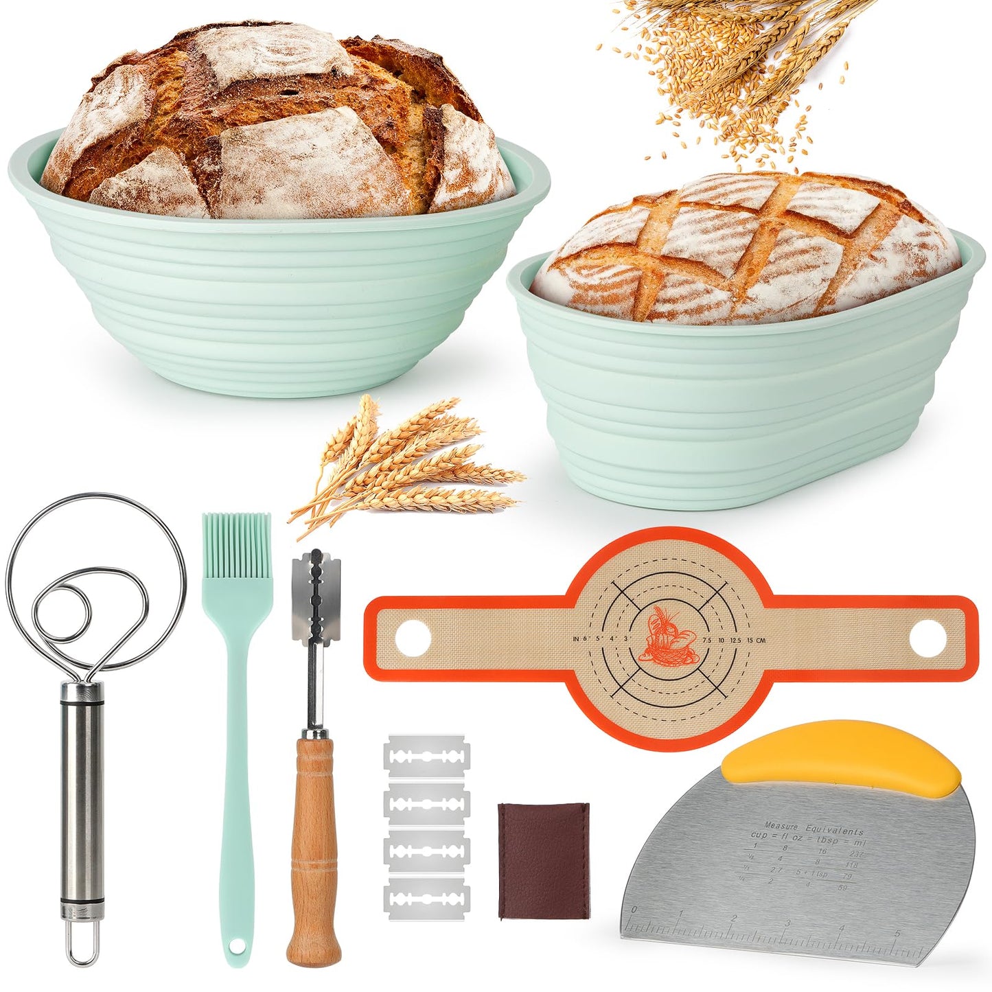 HUIJUTCHEN Sourdough Starter Kit Silicone Banneton 9in+10in Set