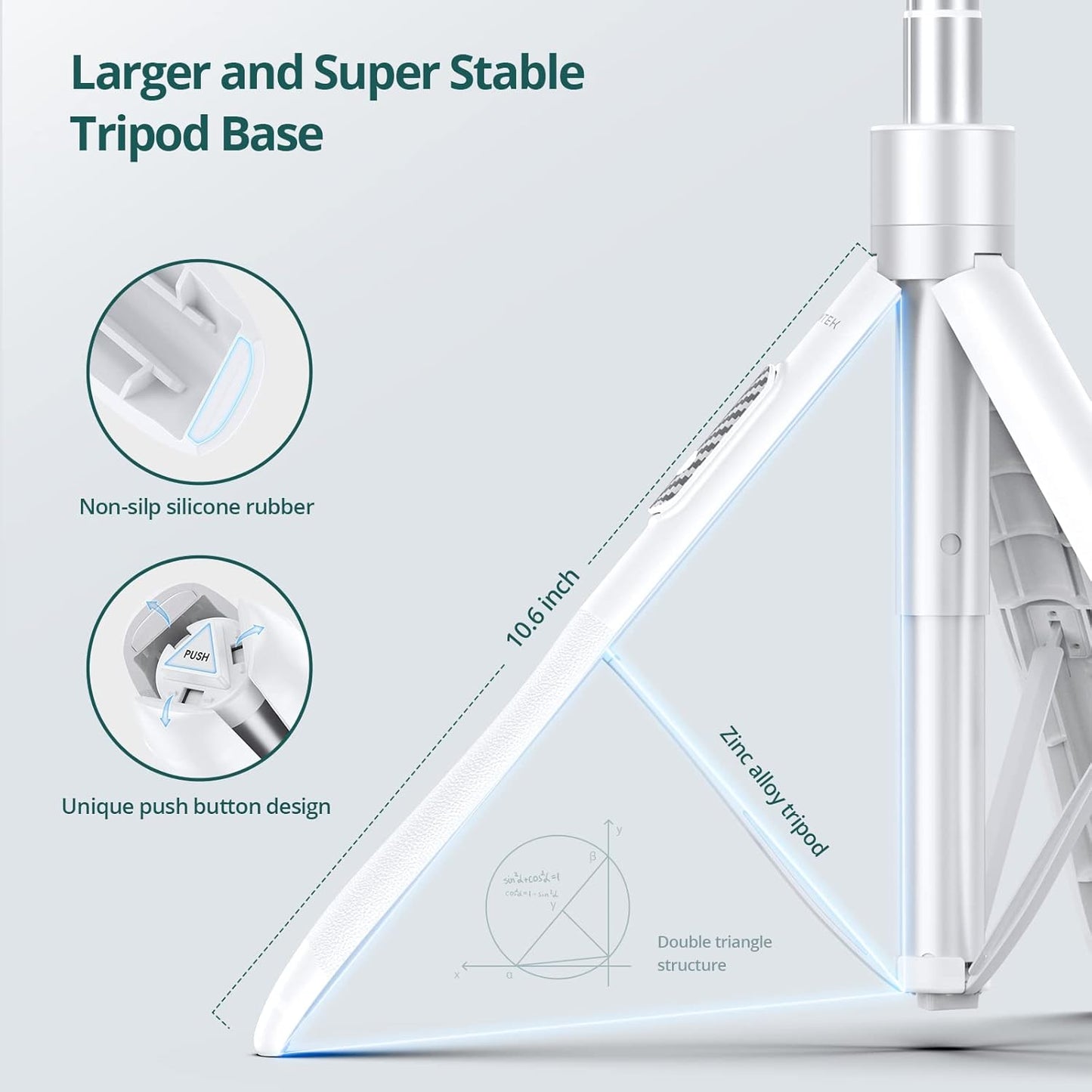 Selfie Stick Tripod 65 Inch Bluetooth Remote Phone Stand White