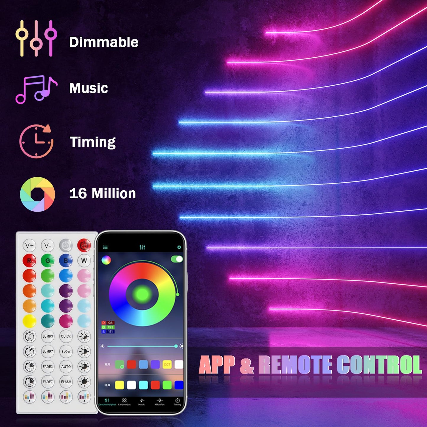 Glitzerlife 10M RGB LED Strip Light with Bluetooth & Music Sync Control