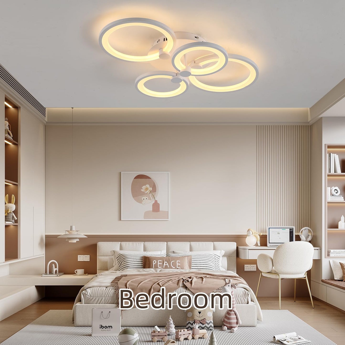 42W LED Dimmable Ceiling Light 4 Rings Modern Flush Mount - White