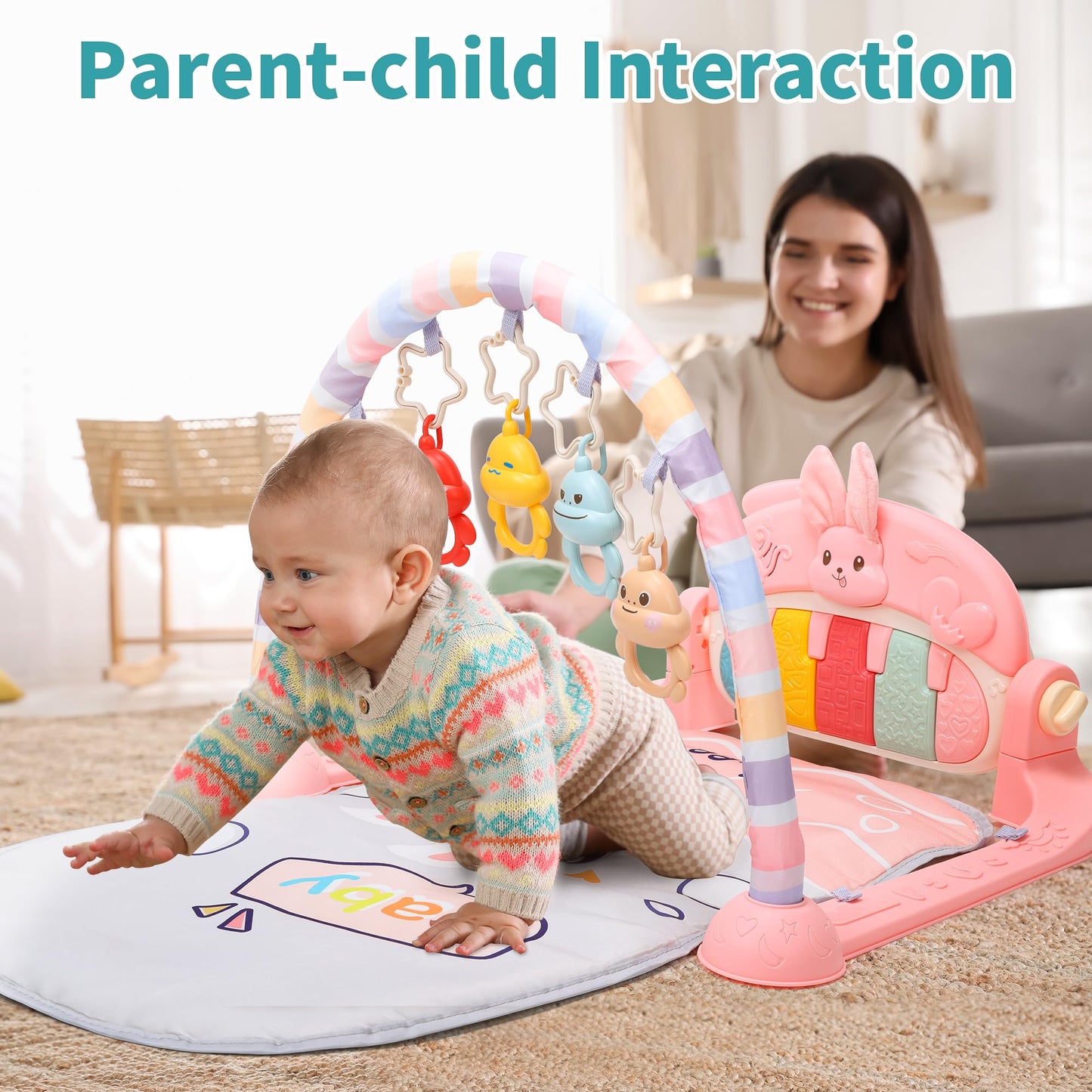 CUTE STONE Baby Gym Play Mat & Play Piano – Tummy Time Activity Mat