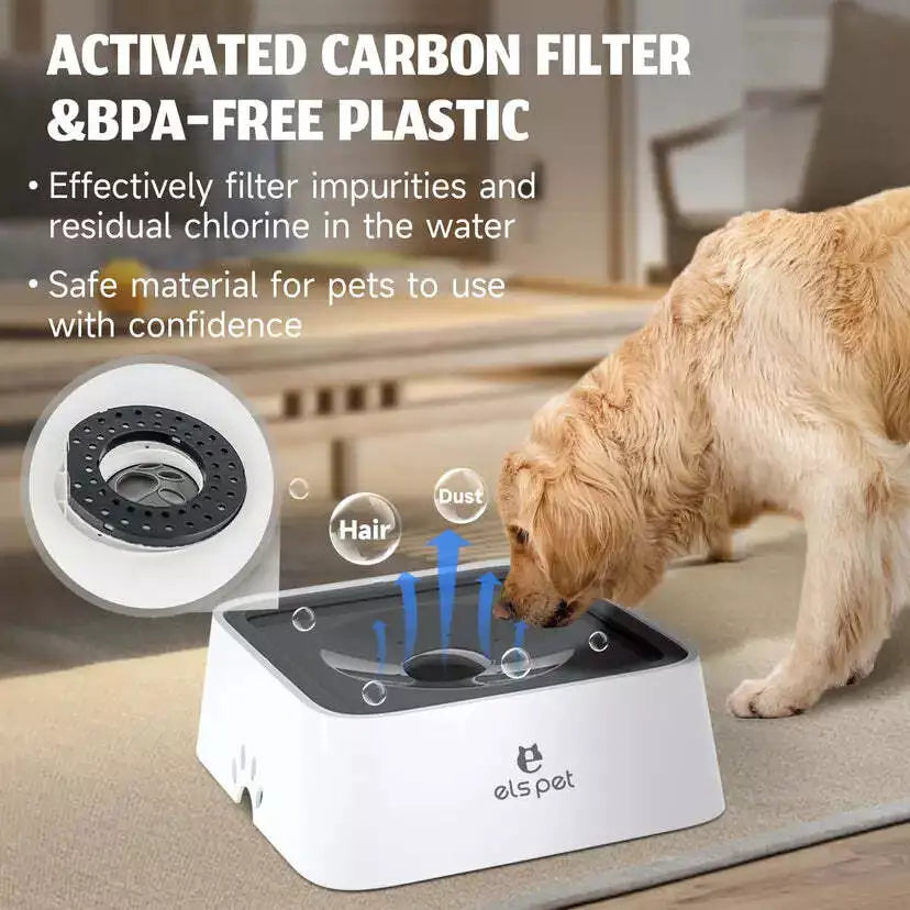 ELS PET Dog Water Bowl with Filter Non Spill Slow Drink Pet Water Bowl