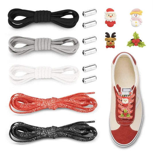 No‑Tie Elastic Shoe Laces Set ‑ 5 Funky Designs & Christmas Charms
