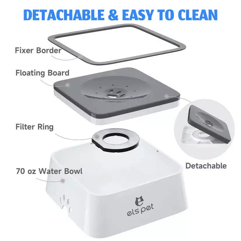 ELS PET Dog Water Bowl with Filter Non Spill Slow Drink Pet Water Bowl