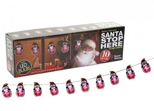 10pc LED “Santa Stop Here” Sign Set Christmas Decoration with Santa Motif