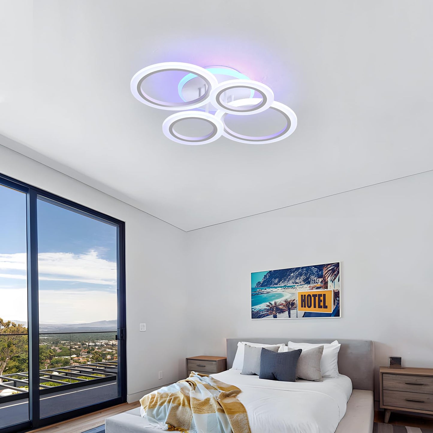 LuFun Modern 4-Ring LED Ceiling Light, Dimmable 3000-6000K with Remote (White)