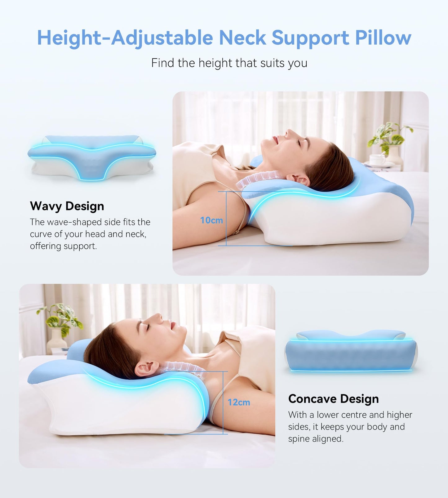 Restnature Ergonomic Cervical Neck Pillow Memory Foam Adjustable Height