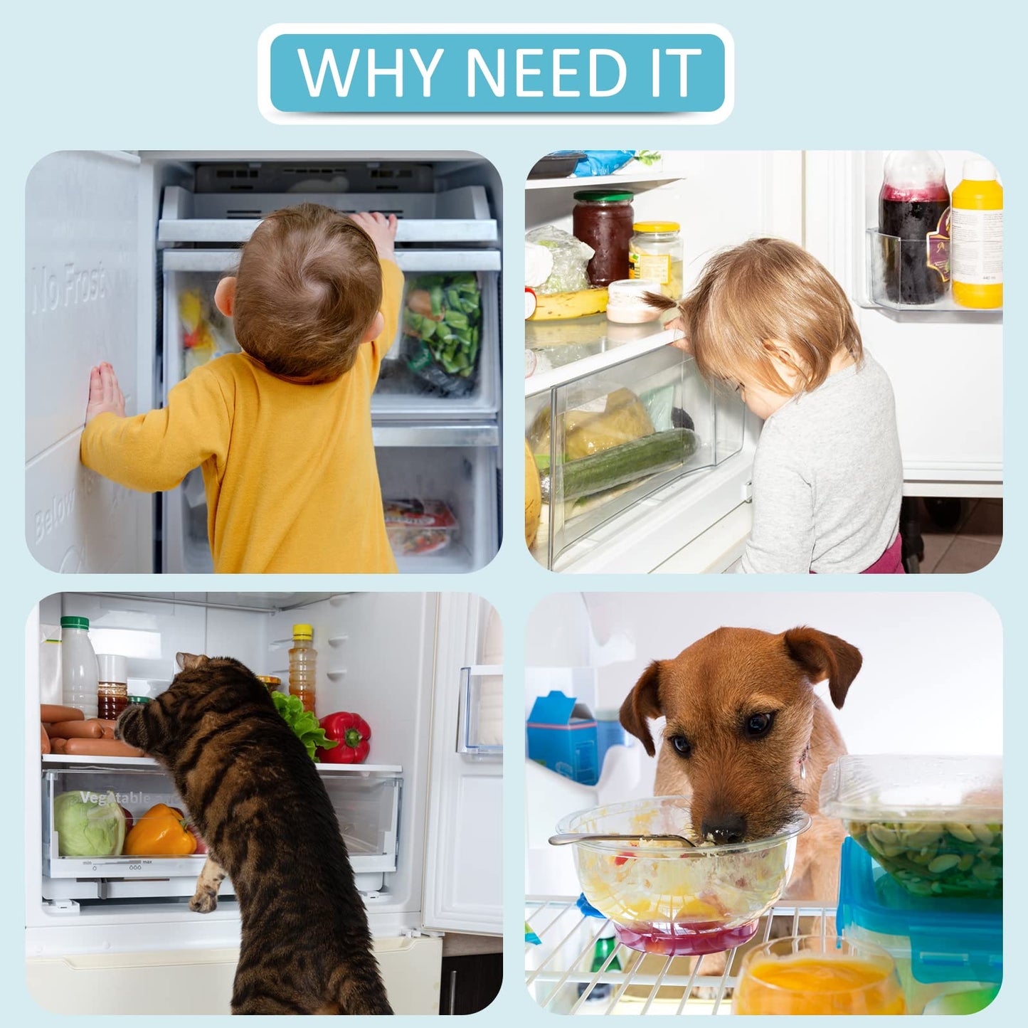 2 Pack Child Proof Fridge Lock Secure Adhesive Refrigerator Freezer Door Latch Grey