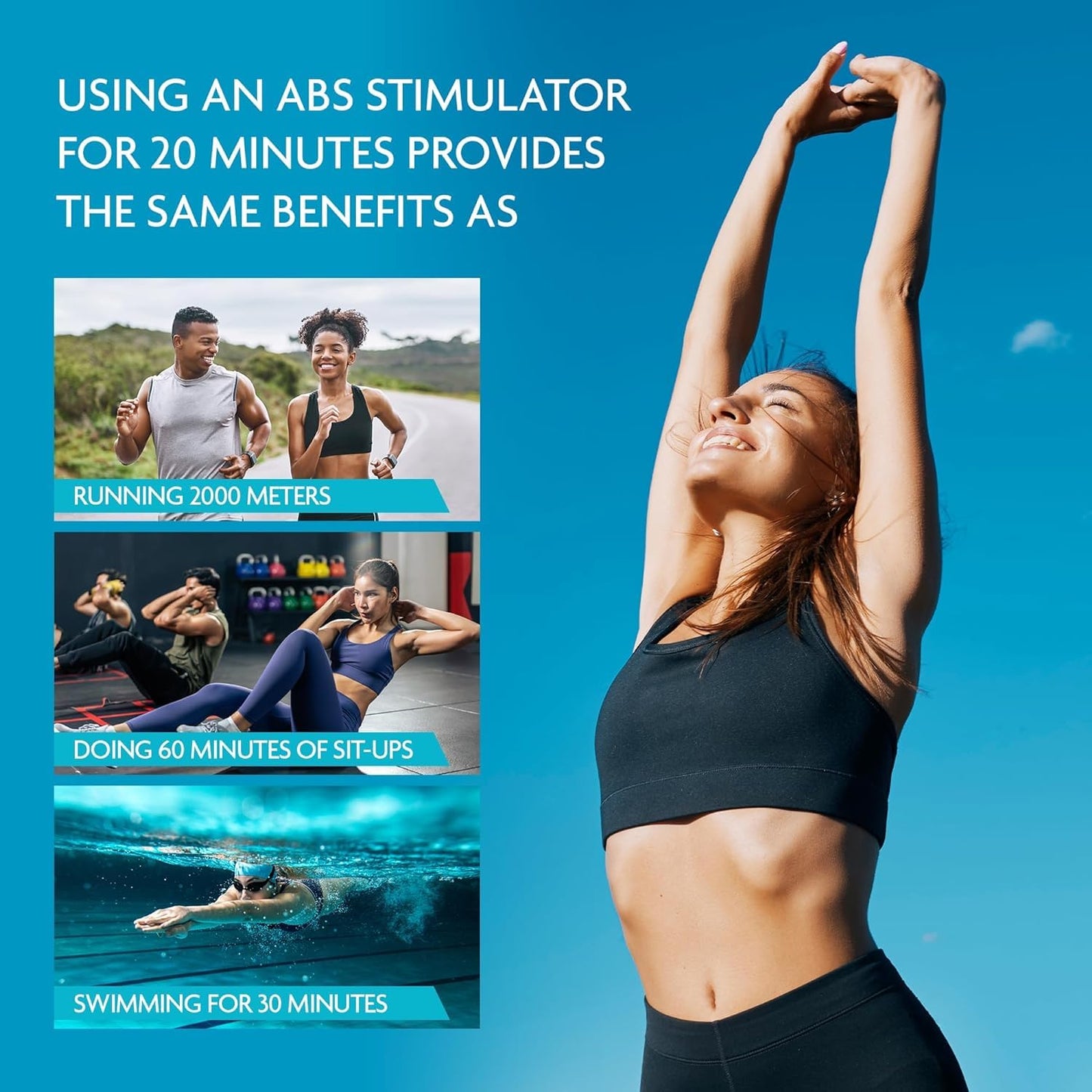EMS Muscle Stimulator Ab Trainer USB Rechargeable Fitness Equipment Blue M