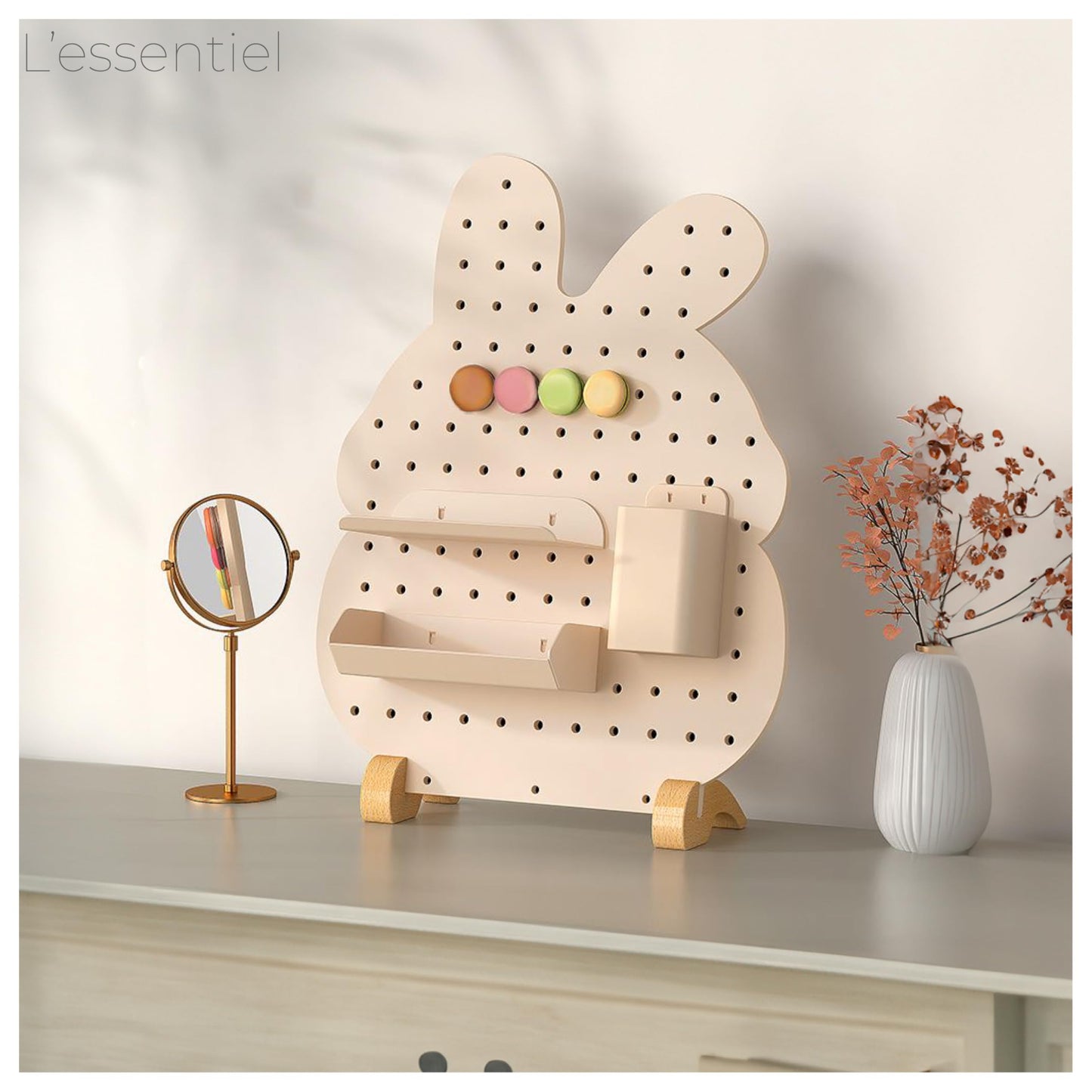 Rabbit Pegboard Desk Organiser with Shelves & Colour Pegs (Freestanding)