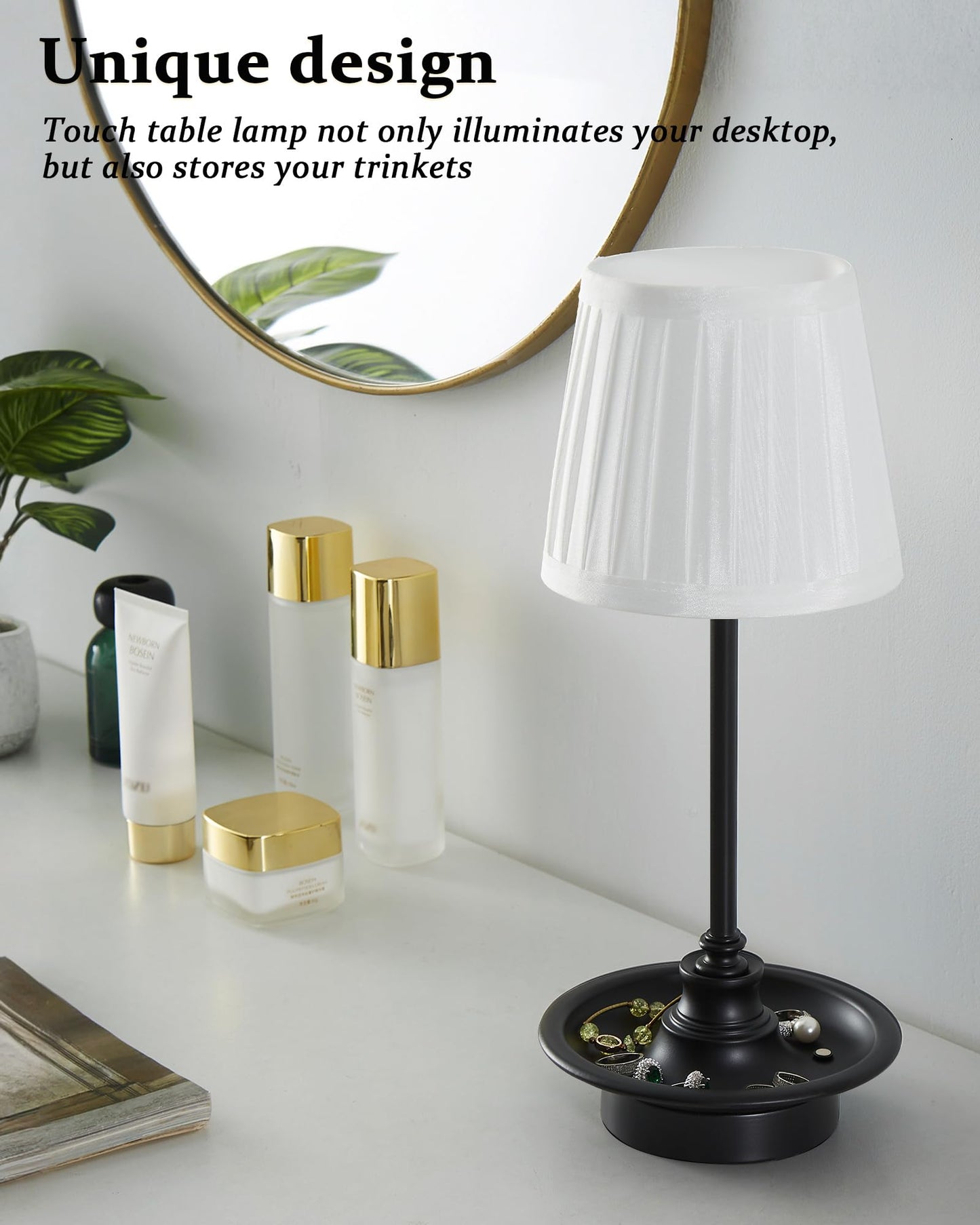 GyroVu Rechargeable Cordless Table Lamp, Touch Dimmable LED, 4000mAh Battery