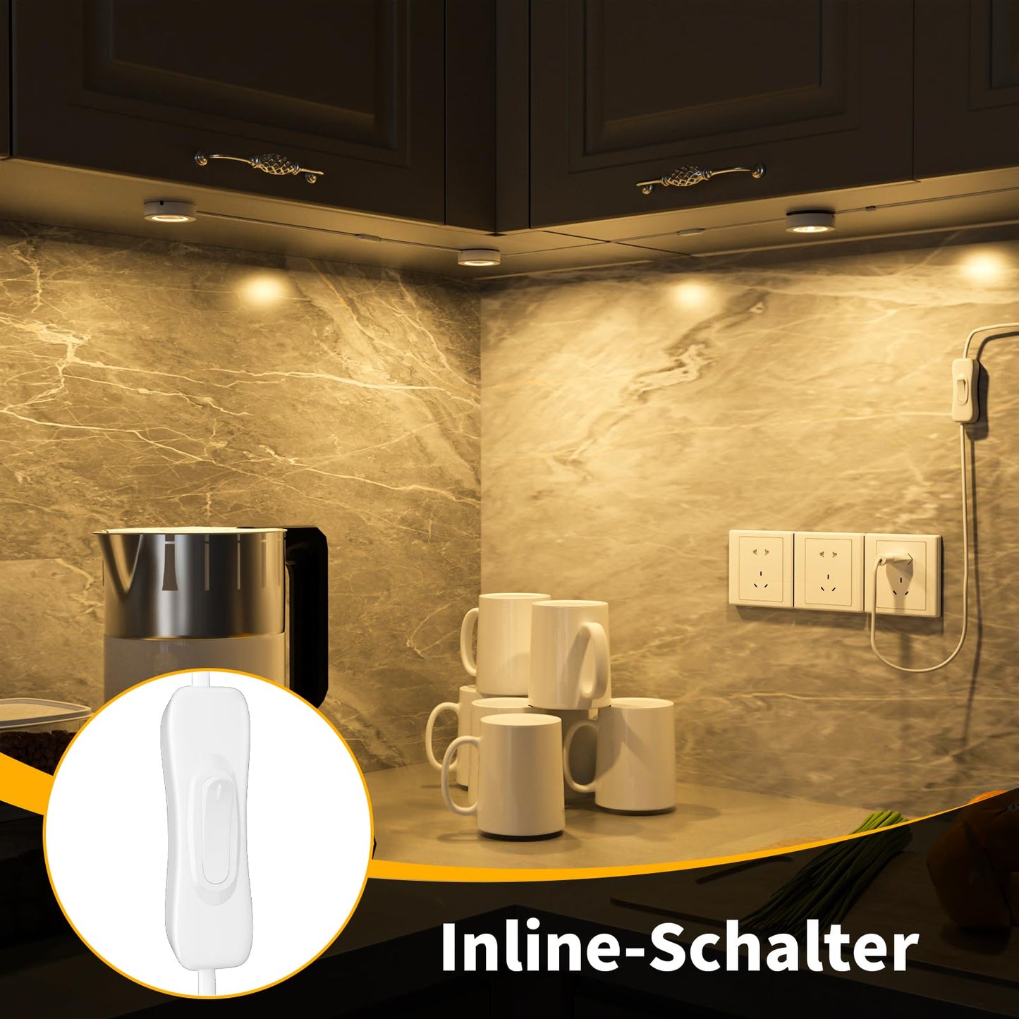 WOBANE Under Cupboard LED Puck Lights, Linkable Kit with UK Plug & Switch