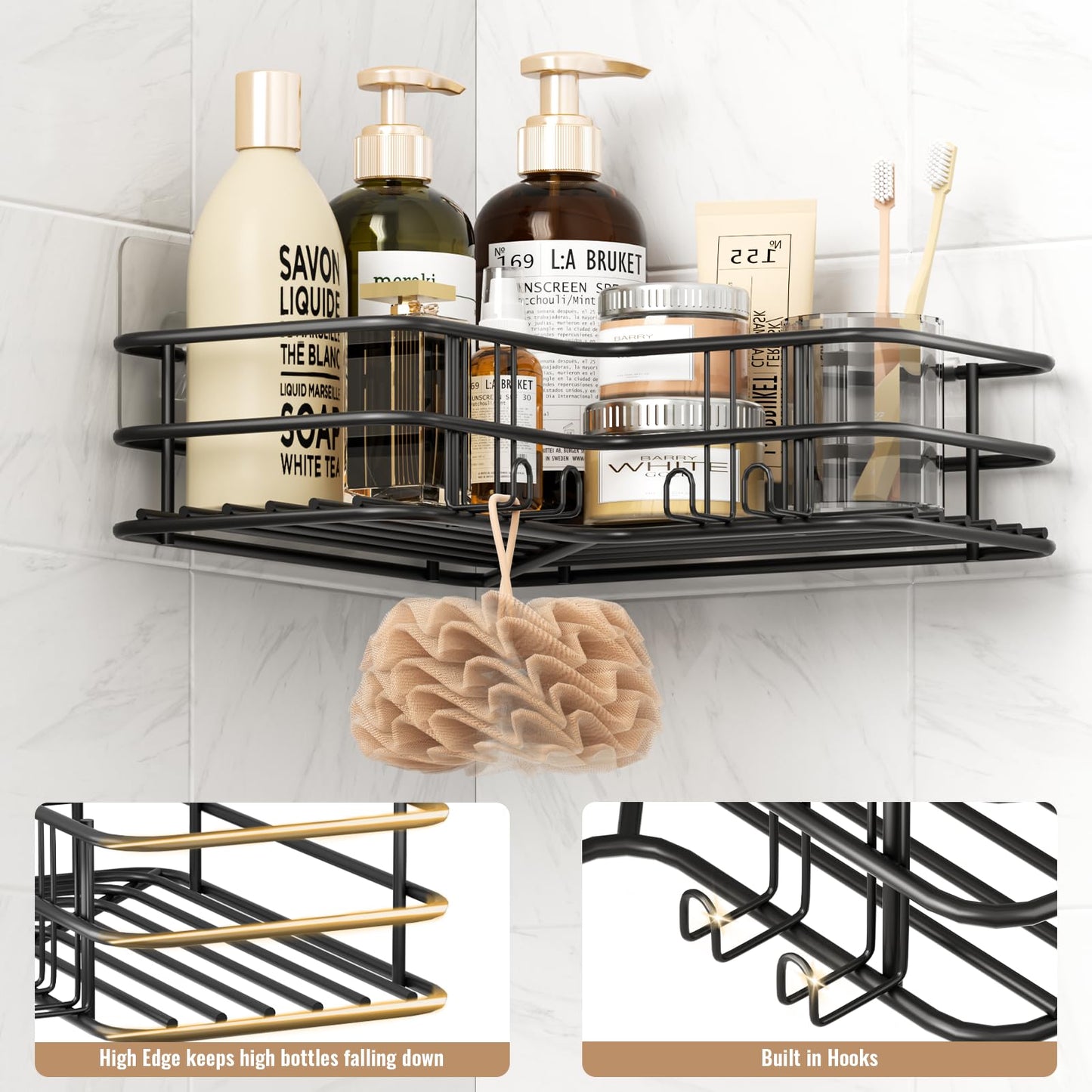 WELDUN No-Drill Corner Shower Caddy – Stainless Steel Bathroom Organiser