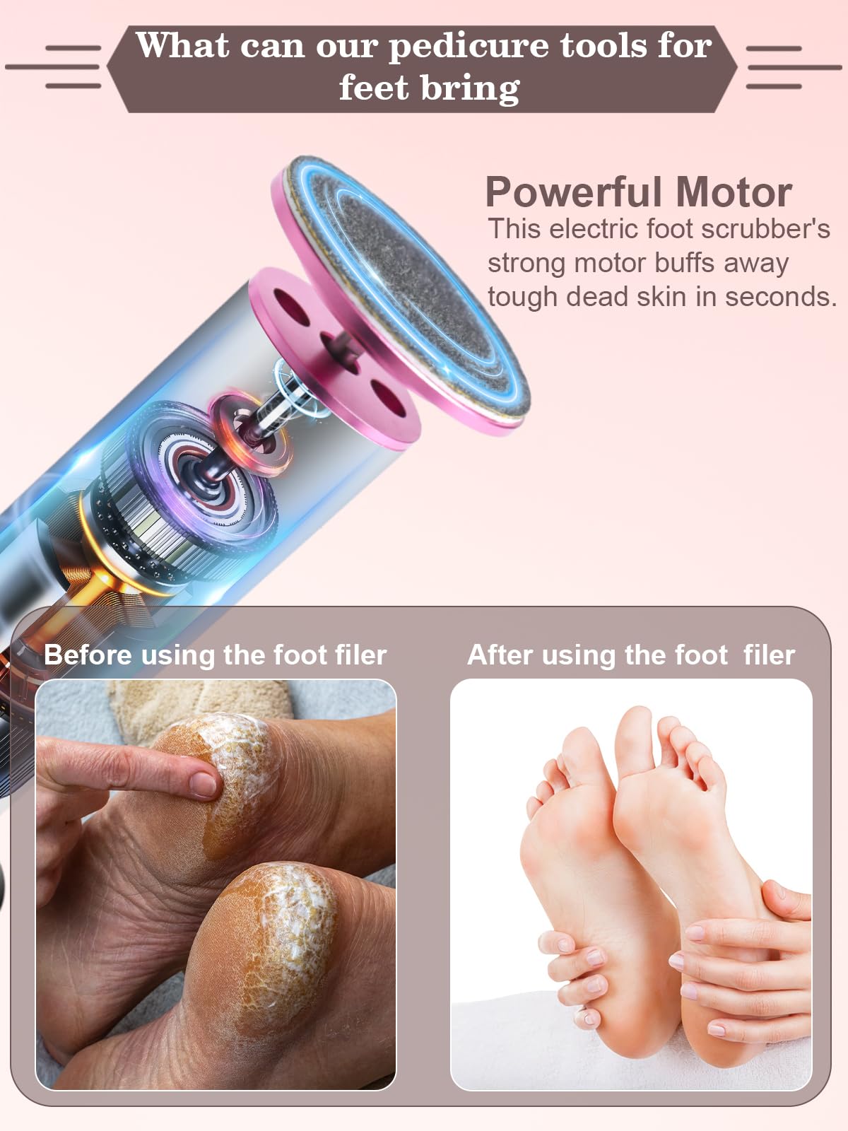 Electric Foot File Pedicure Set 60 Grinding Discs Pink