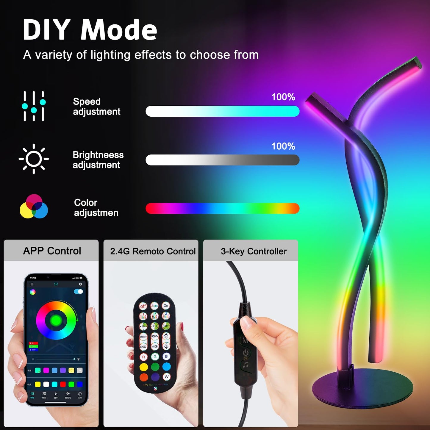 Modern LED Bedside Table Lamp with RGB Colour Changing, App & Remote Control, Music Sync, Dimmable Ambience Lighting