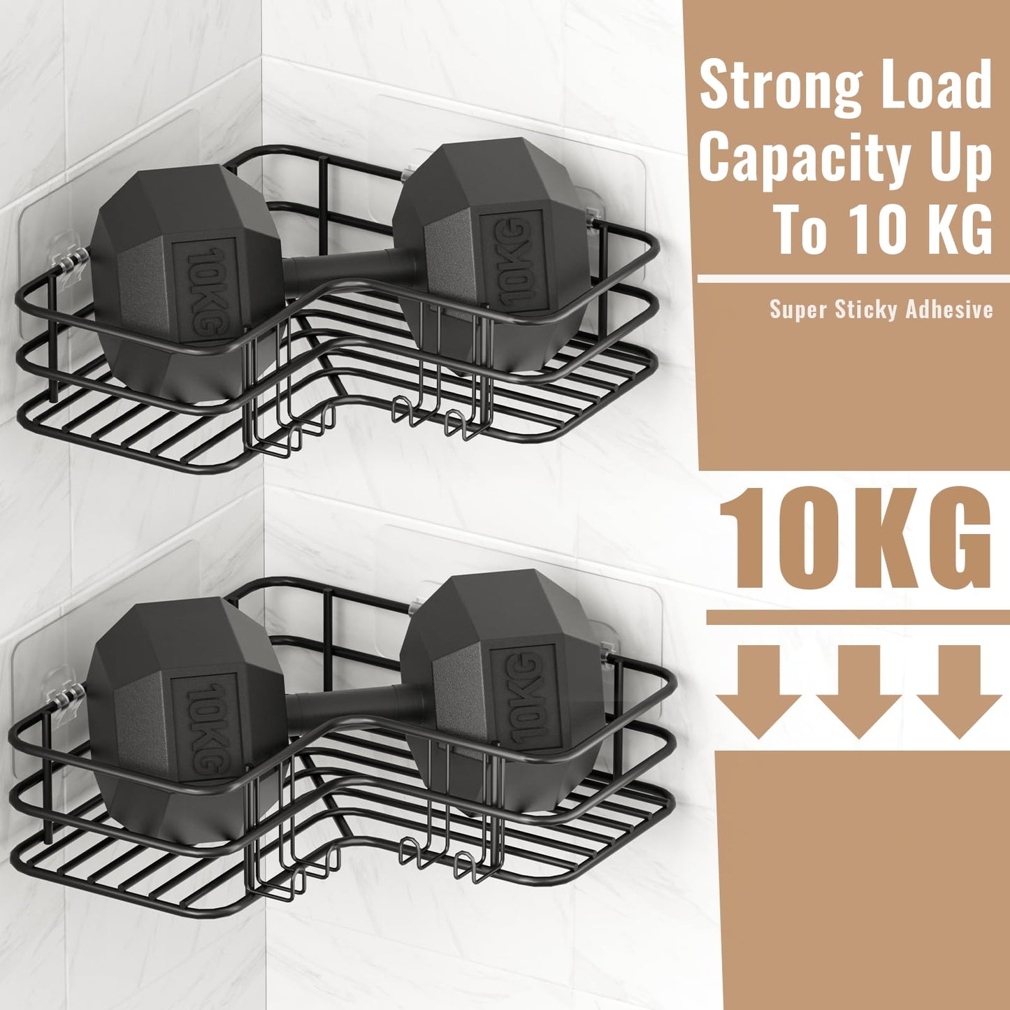 WELDUN No-Drill Corner Shower Caddy – Stainless Steel Bathroom Organiser