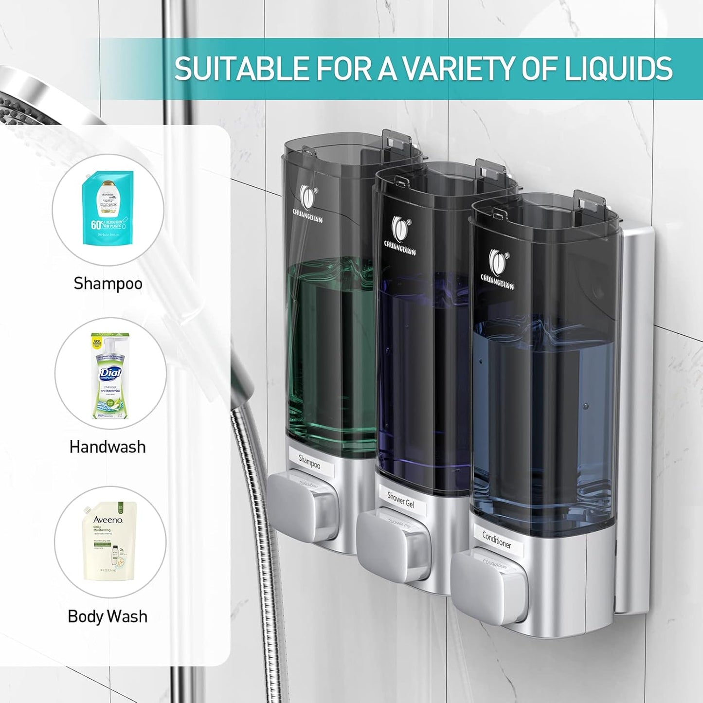 Wall Mounted Shampoo & Conditioner Dispenser Set 3 x 320ml White