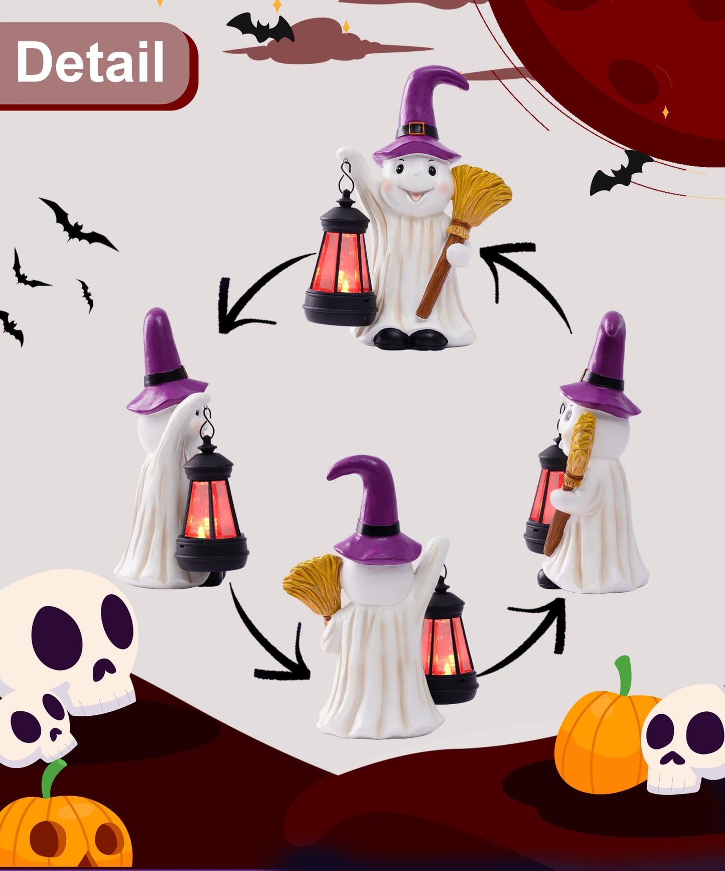 Solar Halloween Ghost Garden Statue with LED Lantern